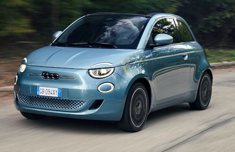 Fiat New 500 electric car exterior with convertible roof